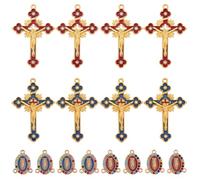 SUNNYCLUE 1 Box 24Pcs Crucifix Charms Rosary Cross Charms Enamel Rhinestone Mini Rosary Crosses with Chandelier Component Links Easter Pendants for Jewellery Making Charm Supplies DIY Necklaces