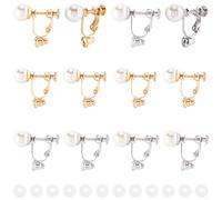 SUNNYCLUE 1 Box 24Pcs Earrings Converter Kit Stainless Steel Clip On Earring Gold Silver Metal Adjustable ABS Pearl Beads Ear Finding with Silicone Pads for Non Piercing Jewellery Making DIY Crafting