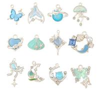 SUNNYCLUE 1 Box 24Pcs Ocean Animal Charms Bulk Jellyfish Charm Alloy Rhinestone Enamel Sea Life Pearl Blue Butterfly Seashell Pendants for Jewellery Making Earrings Necklace Bracelet Diy Crafts