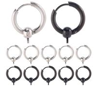 SUNNYCLUE 1 Box 24pcs Round Hoop Earring Findings Huggie Hook Earrings Bulk Stainless Steel Black Silver Removable Rings French Finding Lever Backs Ear Hooks for Jewellery Making Supplies DIY Crafts