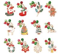 SUNNYCLUE 1 Box 24Pcs Santa Claus Charms Christmas Enamel Charms Alloy Colorful Christmas Tree Bell Snowflake Metal Dangle Pendants Findings for Jewelry Making Necklaces Bracelets Earrings DIY Crafts