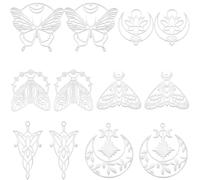 SUNNYCLUE 1 Box 24Pcs Silver Moth Charms Tarot Charms Bulk Large Hollow Tibetan Silver Stainless Steel Alloy Metal Moon with Flower Butterfly Flying Insect Charm for Jewelry Making Charms Bracelet