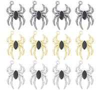 SUNNYCLUE 1 Box 24Pcs Spider Charms Halloween Charm Golden Shiny Silver Rhinestone Glass Beads Black Insect Spider Charms for jewellery Making Charms DIY Necklace Earrings Keychain Crafts Supplies