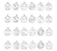 SUNNYCLUE 1 Box 24Pcs Stainless Steel Flat Round 12 Constellation Zodiac Signs Charms 316L Stainless Steel Charms for Making Bracelets Necklaces Earrings Handmade Accessories 13.4x10.8x1mm Hole: 1.5mm