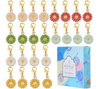 SUNNYCLUE 1 Box 24Pcs Sunflower Stitch Marker Plant Crochet Markers Bulk Enamel Small Daisy Flower Cute Metal Knit Stitch Markers for Crocheting Knitting Sewing Weaving Quilting jewellery Making DIY