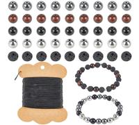 SUNNYCLUE 1 Box 250Pcs Black Bracelet Making Kit Natural Stone Beads Kit 8mm Round Hematite Synthetic Lava Rock Gemstone Tiger Eye Stones Beads for Jewellery Making Necklaces Bracelets Keychains Women
