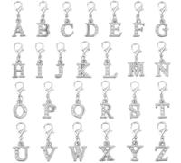 SUNNYCLUE 1 Box 26Pcs Alphabet Stitch Markers Crochet Marker Charms Lobster Clasp Alloy A to Z Letter Rhinestone Name Knitting Charms for Jewellery Making Crafts Weaving Quilting Supply Beginner Women
