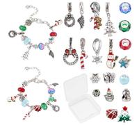 SUNNYCLUE 1 Box 26Pcs DIY 2 Set Christmas Charms Snowflake Beads Snake Chain Bracelet Making Kits Snowman Candy Canes Charms Christmas Tree Charms for Jewelry Making Kit Large Hole Glass Beads Craft