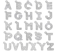 SUNNYCLUE 1 Box 26Pcs Rhinestone Alphabet Charms Alloy Letter Charms Bulk Large Silver Shiny Metal Crystal A to Z Shaped Letters Charms for Jewellery Making Charms Diy Bracelets Necklaces Earrings