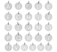 SUNNYCLUE 1 Box 26Pcs Silver Letter Charms Round Alphabet Charms Double-side Capital Initial A to Z Shaped Letters Stainless Steel with Jump Ring Pendants for Jewellery Making DIY Necklaces Crafts
