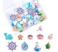 SUNNYCLUE 1 Box 27Pcs Ocean Pushpins Cute Thumb Tacks Bulk Resin Summer Sea Life Starfish Turtle Shell Marine Cork Board Tack Pushpin for Home Office Bulletin Hanging Picture Decorative Accessories