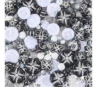 SUNNYCLUE 1 Box 280Pcs Assorted Black Beads Czech Flower Beads Acrylic White Vintage Gothic crystal Round Pony Seed Loose Spacers for Jewellery Making Bracelets Necklaces Diy Crafts Decoration Women