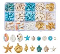 SUNNYCLUE 1 Box 284Pcs Ocean Jewellery Making Kit Sea Turtle Turquoise Beads Starfish Seashell Charms Summer Hawaii Colorful Cowrie Shell Beads for Jewellery Making Kits Women Adults DIY Supplies