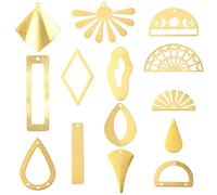 SUNNYCLUE 1 Box 28Pcs 14 Styles Brass Filigree Charms Sacred Geometry Charm Bulk Gold Metal Hollow Sun Teardrop Half Round Links Connectors Pendants for Jewelry Making Earrings DIY Craft Supplies