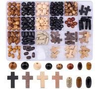 SUNNYCLUE 1 Box 290Pcs Cross Wood Beads Kit Easter Wooden Cross Beads Crucifix Mini Crosses Cross Bead Charms Wooden Round Spacer Beads for Jewellery Making DIY Earrings Bracelet Rosaries Supplies