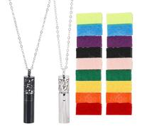 SUNNYCLUE 1 Box 2Pcs Aromatherapy Necklaces Essential Oil Diffuser Necklace with 20Pcs Refill Pads Black 304 Stainless Steel Hollow Cloud Column Bottle Cage Locket Pendants for Women Men Adults Gifts