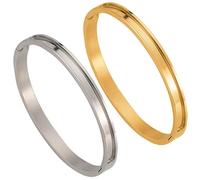 SUNNYCLUE 1 Box 2Pcs Bangle Blank Grooved Bracelet 51x61mm Stainless Steel Metal Silver Gold Egg Shaped Hinged Cuff Inlay Bracelets Base for Jewellery Making Kit Gemstone Leather Laser Engraving DIY