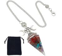SUNNYCLUE 1 Box 2Pcs Crystal Pendulums Dowsing Pendulum Set Colorful Hexagonal Pointed Cone Natural Stone Pendulum with Chain Reiki Chakra Gem Chip Pendant Charm Sets for Dowsing Divination Protection