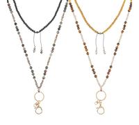 SUNNYCLUE 1 Box 2Pcs Office Badge Lanyard Beaded Lanyard ID Holder Black Natural Amethyst Stone Glass Tiger Eye Beads Gemstone Swivel Lobster Clasps for Nurse Name Card Holder Badge Necklace Chain