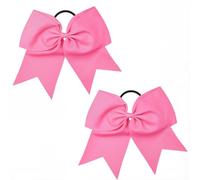 SUNNYCLUE 1 Box 2pcs Pink Pony Tail Bows Hair Bow Ties Coquette Cute Hot Pink Large Jumbo Cheerleading Bows Knot Pony Tail Hairties Band for Women Sports Softball Cheer Hairs School College Supplies