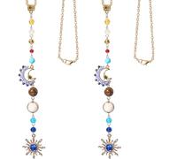 SUNNYCLUE 1 Box 2Pcs Sun Car Charm Moon Hanging Charm Glass Crystal Gold Green Blue Antique Celestial Dangling Decor Sunshine Car Ornaments for Rear View Mirror Diy Handbags Jewellery Making Supplies