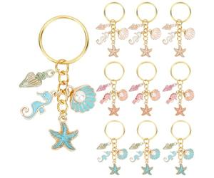 SUNNYCLUE 1 Box 3 Colors 12Pcs Ocean Themed Keychains Bulk Cute Key Chain Pack Enamel Gold Pink Summer Sea Beach Hawaiian Shell Charms for Keys Handbags Purse Crafts Party Wedding Favors Women Adults