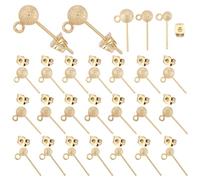 SUNNYCLUE 1 Box 3 Styles 30 Sets Real 18k Gold Plated Ball Post Earring Studs Ball Stud Earring Findings Brass Friction Style Golden Ears Post with Loops for Jewellery Making Accessories Women