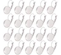 SUNNYCLUE 1 Box 30 Pairs Stainless Steel Earring Bezels Leverback Earring Blanks Silver 12mm Flat Round Tray Settings Hooks Findings for Ear Ring Wire DIY Jewellery Making Crafts Trendy Gifts Women