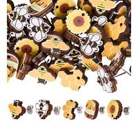 SUNNYCLUE 1 Box 30 Pairs Wood Earring Studs Wooden Bee Earrings 200Pcs Ear Hook Stainless Steel Rubber Cute Bees Themed Honey Sunflower Insect Studs for Women DIY Crafts Supplies Jewellery Making