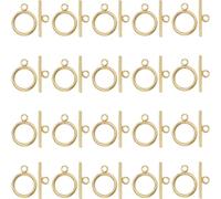 SUNNYCLUE 1 Box 30 Sets Real 18K Gold Plated Clasps Stainless Steel Toggle Clasp T-Bar O-Ring Links Closures Round Metal OT Clasp for Jewellery Making Clasps Connectors DIY Crafts Necklace Bracelet
