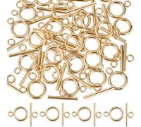 SUNNYCLUE 1 Box 30 Sets Real 18K Gold Plated Clasps Toggle Clasps Bulk T-Bar and O-Ring Links OT End Stainless Steel Toggle Clasp for jewellery Making Clasps Connectors DIY Crafts Necklace Bracelet