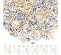 SUNNYCLUE 1 Box 300Pcs 2 Colors Stainless Steel Leaf Charm Small Tree Leaf Charms Bulk Silver Hollow Metal Leaves Mini Fall Charm for Jewellery Making Charms Supplies DIY Necklace Bracelet Earring