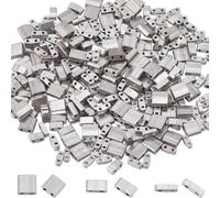 SUNNYCLUE 1 Box 300Pcs 3 Sizes Silver Tila Beads Bulk 2 Hole Seed Beads Quarter 1/4 1/2 Tila Bead Spacers Square Japanese Glass Mini Rectangle Beads for Jewellery Making Bracelets Earrings DIY Crafts