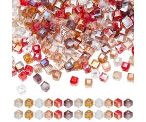 SUNNYCLUE 1 Box 300Pcs 4mm Thanksgiving Cube Crystal Beads Glass Beads Autumn Fall Assorted Color Small Square Loose Spacer Bead Bulk for jewellery Making Bracelet Beading Kits Diy Craft Decor Supplie