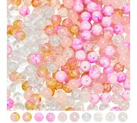 SUNNYCLUE 1 Box 300Pcs 5 Colors 8mm Pink Glass Beads Round Crystal Bead Bulk Assorted Transparent Painted Aurora Gems Mini Ball Loose Spacer Beads for Jewellery Making Bracelet DIY Crafts Accessories