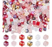 SUNNYCLUE 1 Box 300Pcs 6 Colors 4mm Cube Glass Bead Bulk Square Crystal Beads Red Transparent AB Color Plated Faceted Loose Spacer Bead for Jewellery Making Bracelet Necklace DIY Crafts Accessories