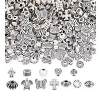SUNNYCLUE 1 Box 300Pcs Antique Silver Spacer Beads Mixed Metal Beads Bulk Assorted Tibetan Slide Alloy Butterfly Retro Round Loose Spacers for Jewelry Making DIY Crafting Necklaces Bracelets Supplies