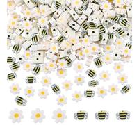 SUNNYCLUE 1 Box 300Pcs Bee Clay Beads Flat Flower Beads Polymer Clay Cute Honeycomb Blossom Floral Double Sided Loose Spacers for Jewellery Making DIY Bracelet Necklace Keychains Accessories Women