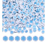 SUNNYCLUE 1 Box 300Pcs Christmas Snowflake Beads Snowflake Clay Beads Winter Snow Flat Round Polymer Clay White Blue Xmas Loose Spacers for Jewellery Making DIY Bracelet Necklace Accessories Craft
