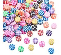 SUNNYCLUE 1 Box 300Pcs Flat Round Polymer Clay Beads Checkered Round Beads Bulk Random Colorful Plaid Tartan Cute Small Loose Spacers for Jewelry Making Bracelet DIY Supplies Necklace Crafting Women