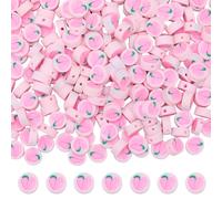 SUNNYCLUE 1 Box 300pcs Fruit Polymer Clay Beads Cute Fruit Beads Round Pink Peaches Fruit Themed Loose Spacer Flat Bead for Jewellery Making Necklace Earring Bracelets Supplies Crafts Accessories