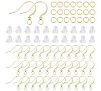 SUNNYCLUE 1 Box 300Pcs Gold Earring Hook French Earring Wires & 300Pcs Jump Rings & 300Pcs Ear Backs Brass Earwires Fish Hook Earring Wire Findings for jewellery Making Supplies DIY Dangle Earrings