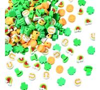 SUNNYCLUE 1 Box 300pcs St Patricks Day Clay Beads Clover Shaped Beads Green Irish Three Leaf Clover Horseshoes Shape Polymer Clay Heishi Disc Bead for Jewellery Making Supplies Holiday Festival Gifts