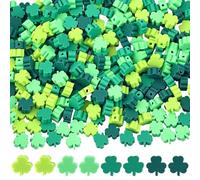 SUNNYCLUE 1 Box 300pcs St. Patrick's Day Clover Beads Lucky Clover Beads Good Luck Shamrock Irish Green Three Leaf Shape Clay Loose Spacers for Jewellery Making Supplies Birthday Wedding Crafts DIY