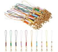 SUNNYCLUE 1 Box 30pcs 10 Colors Phone Lanyard Lobster Clasp Phone Straps Charms Mobile Polyester Lanyards Lariat Charm String Cord Ring Strings With Golden Lobster Claw Clasp For Cell Keychain