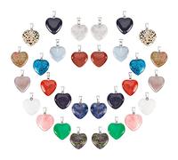 SUNNYCLUE 1 Box 30pcs 15 Colors Heart Shaped Stone Pendants Charms Colorful Natural Energy Healing Crystal Mixed Stone Chakra Gemstone Jasper Cherry Quartz Jade Agate for Jewelry Making Crafts
