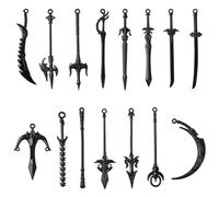SUNNYCLUE 1 Box 30Pcs 15 Styles Black Sword Charms Metal Knife Charms Bulk Small Vintage Antique Alloy Book Knight Bookmarks Weapon Pendants for Jewellery Making Necklace Bracelet Crafting Supplies