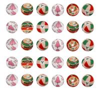 SUNNYCLUE 1 Box 30Pcs 3 Styles 15mm Christmas Beads Round Silicone Beads Winter Focal Christmas Tree Ball Colorful Rubber Smooth Loose Spacer Findings for Pens Bracelets Keychains Lanyards DIY Crafts
