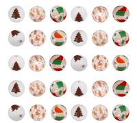 SUNNYCLUE 1 Box 30Pcs 3 Styles Christmas Silicone Beads 15mm Focal Beads Colorful Round Ball Christmas Tree Winter Rubber Loose Smooth Spacer Findings for Pens Bracelets Keychains Lanyards DIY Crafts