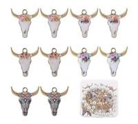SUNNYCLUE 1 Box 30Pcs 5 Colors Bull Charms Gold Bull Charm Bulk Western Cow Skull Head Cattle Animal Enamel Western Charms for Jewelery Making Charms Findings DIY Necklace Earring Adults Craft